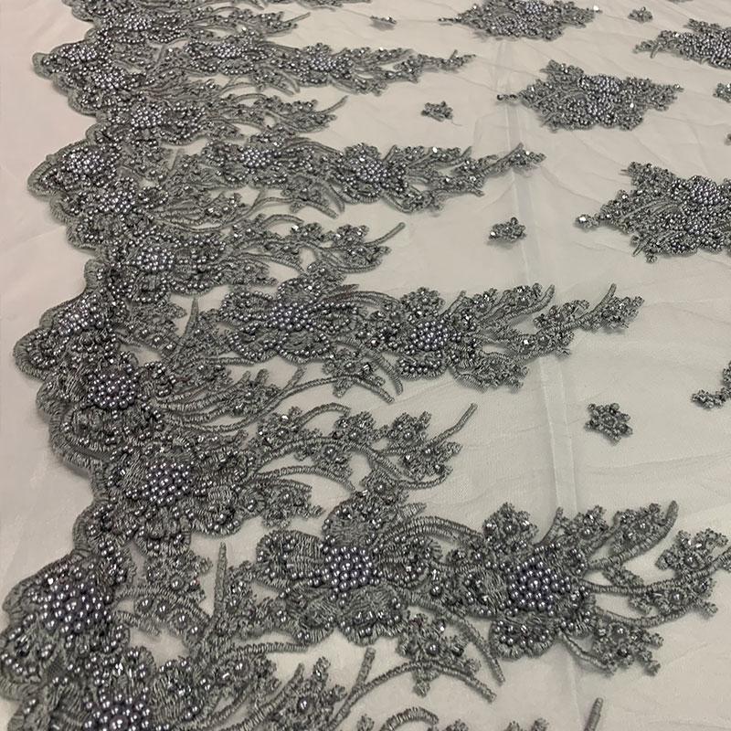 Gray Beaded Fabric _ Lace Floral embroidered fabric _ Bridal FabricICEFABRICICE FABRICSGrayPer Yard (36 Inches)Gray Beaded Fabric _ Lace Floral embroidered fabric _ Bridal Fabric ICEFABRIC