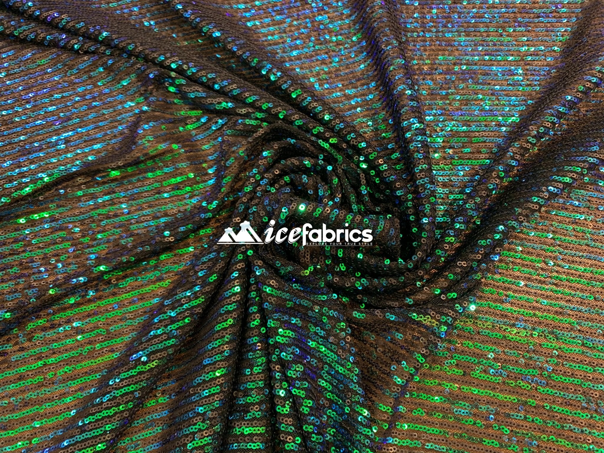 Green Iridescent Sequin 2 Way Mesh Stretch Sequins Fabric By The YardICEFABRICICE FABRICSGreen Iridescent Sequin 2 Way Mesh Stretch Sequins Fabric By The Yard ICEFABRIC