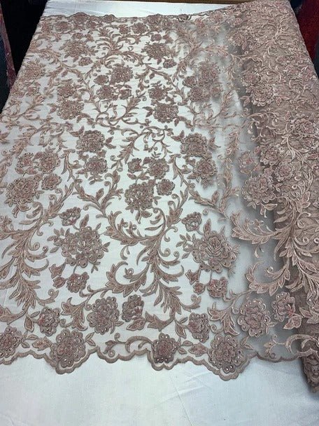 Hand Beaded Lace Fabric - Embroidery Floral Lace With Sequins And FlowersICE FABRICSICE FABRICSPink/BlushHand Beaded Lace Fabric - Embroidery Floral Lace With Sequins And Flowers ICE FABRICS Dusty Rose