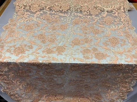 Hand Beaded Lace Fabric - Embroidery Floral Lace With Sequins And FlowersICE FABRICSICE FABRICSPeach/ BlushHand Beaded Lace Fabric - Embroidery Floral Lace With Sequins And Flowers ICE FABRICS Peach/ Blush