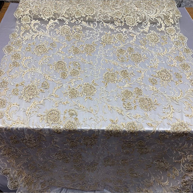 Hand Beaded Lace Fabric - Embroidery Floral Lace With Sequins And FlowersICE FABRICSICE FABRICSPink/BlushHand Beaded Lace Fabric - Embroidery Floral Lace With Sequins And Flowers ICE FABRICS Champagne