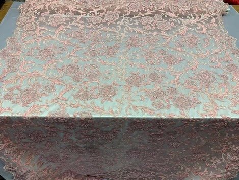 Hand Beaded Lace Fabric - Embroidery Floral Lace With Sequins And FlowersICE FABRICSICE FABRICSPink/BlushHand Beaded Lace Fabric - Embroidery Floral Lace With Sequins And Flowers ICE FABRICS Dusty Rose