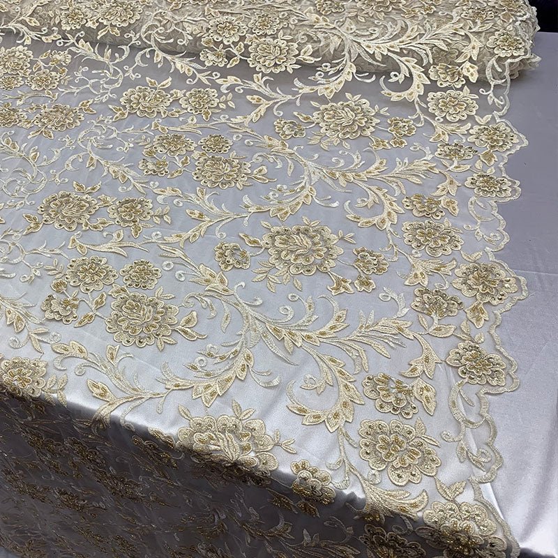 Hand Beaded Lace Fabric - Embroidery Floral Lace With Sequins And FlowersICE FABRICSICE FABRICSPink/BlushHand Beaded Lace Fabric - Embroidery Floral Lace With Sequins And Flowers ICE FABRICS Champagne