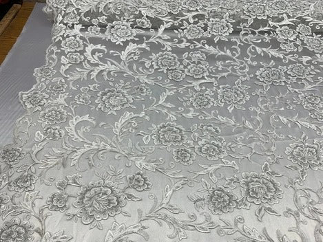 Hand Beaded Lace Fabric - Embroidery Floral Lace With Sequins And FlowersICE FABRICSICE FABRICSGoldHand Beaded Lace Fabric - Embroidery Floral Lace With Sequins And Flowers ICE FABRICS White