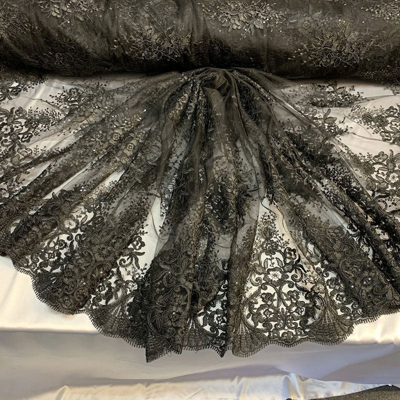 Hand Made Mesh Floral Lace Embroidery Fabric By The YardICEFABRICICE FABRICSBlackHand Made Mesh Floral Lace Embroidery Fabric By The Yard ICEFABRIC Black