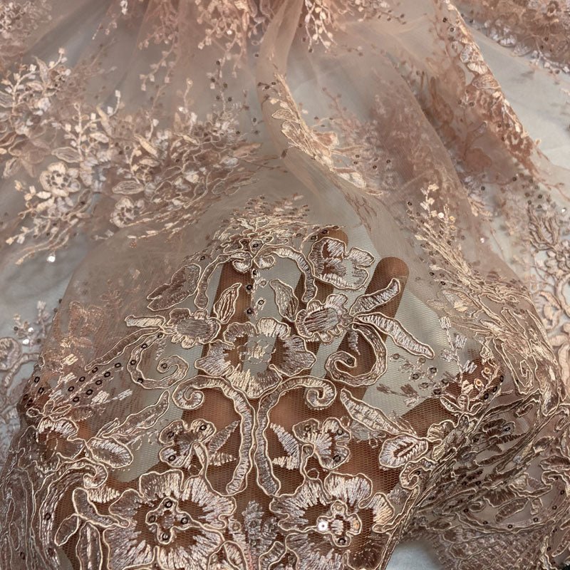 Hand Made Mesh Floral Lace Embroidery Fabric By The YardICEFABRICICE FABRICSDusty Rose/PinkHand Made Mesh Floral Lace Embroidery Fabric By The Yard ICEFABRIC Dusty Rose/Pink