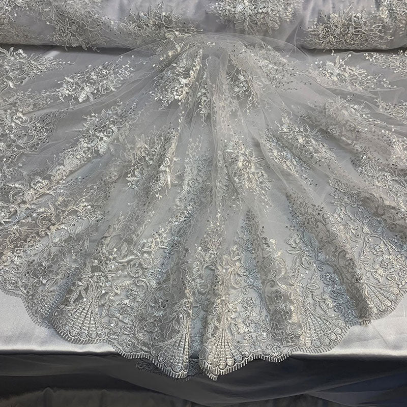 Hand Made Mesh Floral Lace Embroidery Fabric By The YardICEFABRICICE FABRICSWhiteHand Made Mesh Floral Lace Embroidery Fabric By The Yard ICEFABRIC White