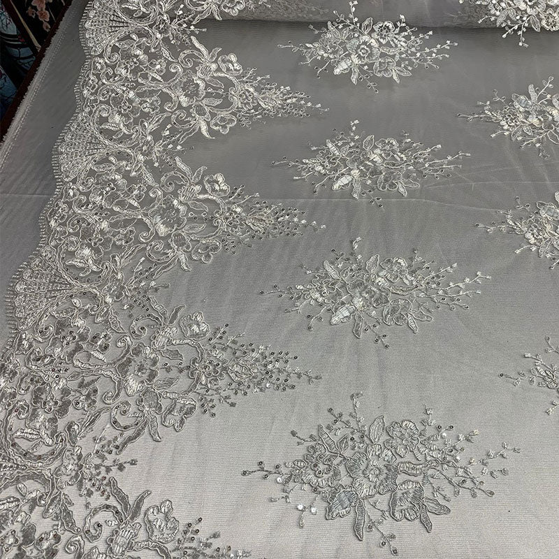 Hand Made Mesh Floral Lace Embroidery Fabric By The YardICEFABRICICE FABRICSWhiteHand Made Mesh Floral Lace Embroidery Fabric By The Yard ICEFABRIC White