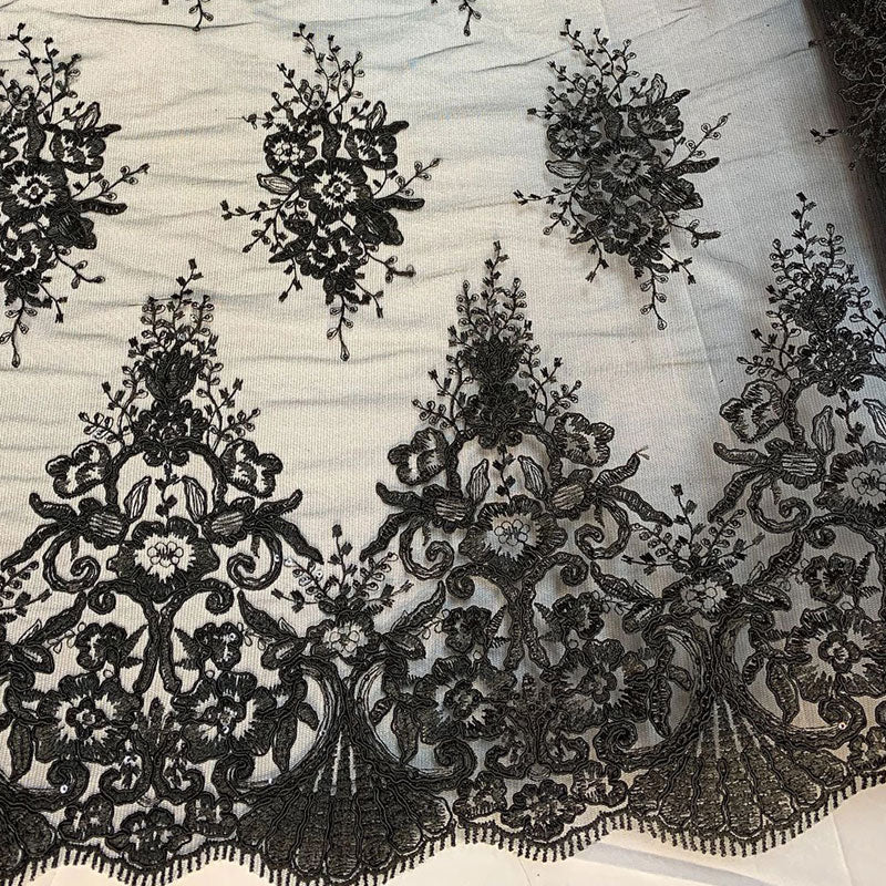 Hand Made Mesh Floral Lace Embroidery Fabric By The YardICEFABRICICE FABRICSIvoryHand Made Mesh Floral Lace Embroidery Fabric By The Yard ICEFABRIC Black