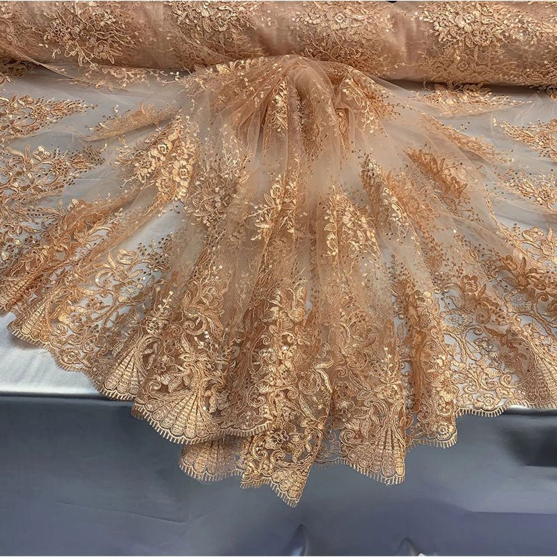 Hand Made Mesh Floral Lace Embroidery Fabric By The YardICEFABRICICE FABRICSPeach/BlushHand Made Mesh Floral Lace Embroidery Fabric By The Yard ICEFABRIC Peach/Blush