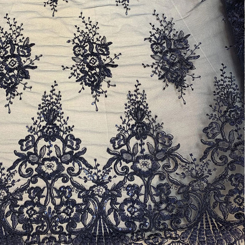 Hand Made Mesh Floral Lace Embroidery Fabric By The YardICEFABRICICE FABRICSNavy BlueHand Made Mesh Floral Lace Embroidery Fabric By The Yard ICEFABRIC Navy Blue
