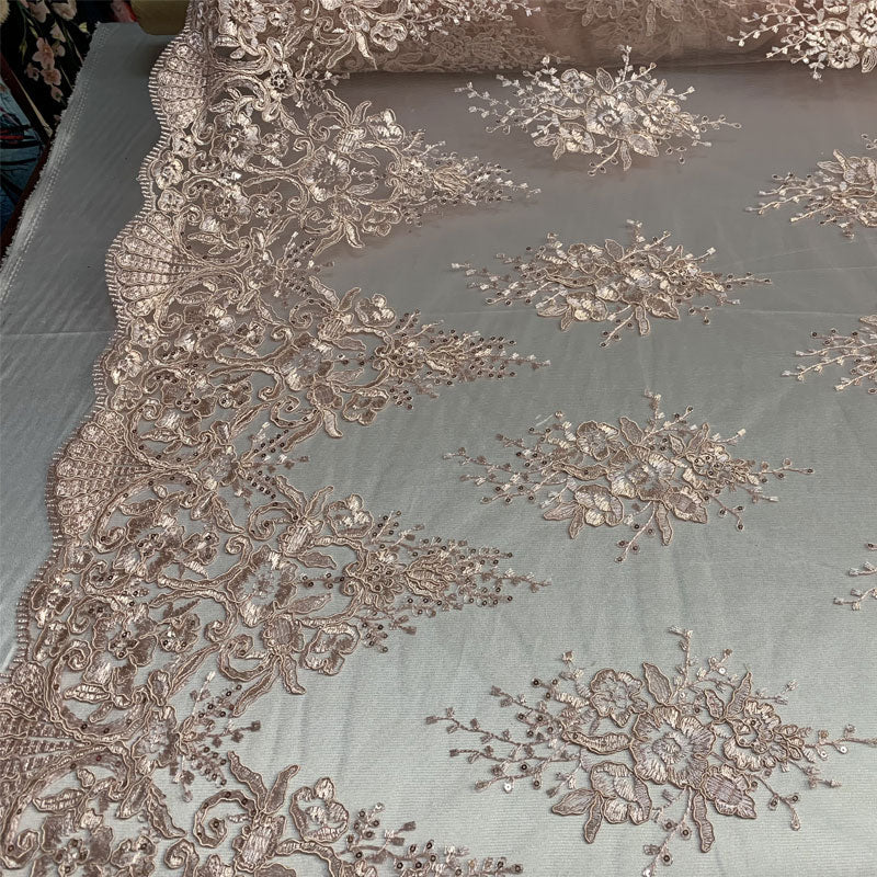 Hand Made Mesh Floral Lace Embroidery Fabric By The YardICEFABRICICE FABRICSDusty Rose/PinkHand Made Mesh Floral Lace Embroidery Fabric By The Yard ICEFABRIC Dusty Rose/Pink
