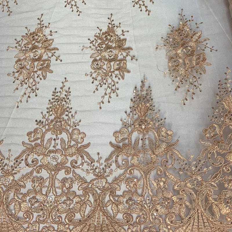 Hand Made Mesh Floral Lace Embroidery Fabric By The YardICEFABRICICE FABRICSRoyal BlueHand Made Mesh Floral Lace Embroidery Fabric By The Yard ICEFABRIC Peach/Blush