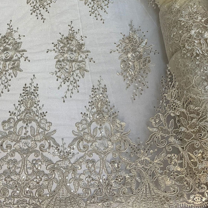 Hand Made Mesh Floral Lace Embroidery Fabric By The YardICEFABRICICE FABRICSRedHand Made Mesh Floral Lace Embroidery Fabric By The Yard ICEFABRIC Ivory