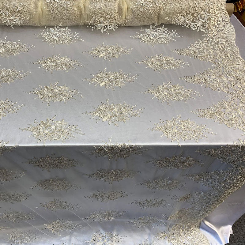 Hand Made Mesh Floral Lace Embroidery Fabric By The YardICEFABRICICE FABRICSIvoryHand Made Mesh Floral Lace Embroidery Fabric By The Yard ICEFABRIC Ivory