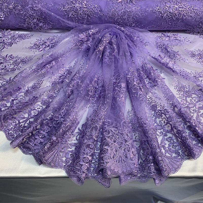 Hand Made Mesh Floral Lace Embroidery Fabric By The YardICEFABRICICE FABRICSLilacHand Made Mesh Floral Lace Embroidery Fabric By The Yard ICEFABRIC Lilac