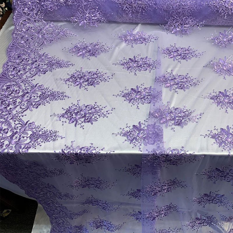 Hand Made Mesh Floral Lace Embroidery Fabric By The YardICEFABRICICE FABRICSLilacHand Made Mesh Floral Lace Embroidery Fabric By The Yard ICEFABRIC Lilac