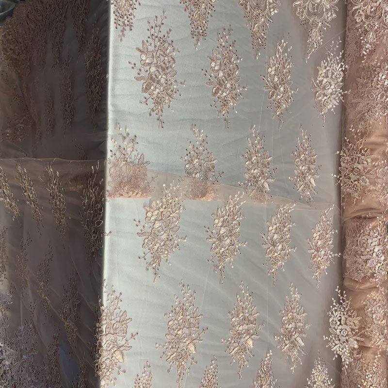 Hand Made Mesh Floral Lace Embroidery Fabric By The YardICEFABRICICE FABRICSDusty Rose/PinkHand Made Mesh Floral Lace Embroidery Fabric By The Yard ICEFABRIC Dusty Rose/Pink