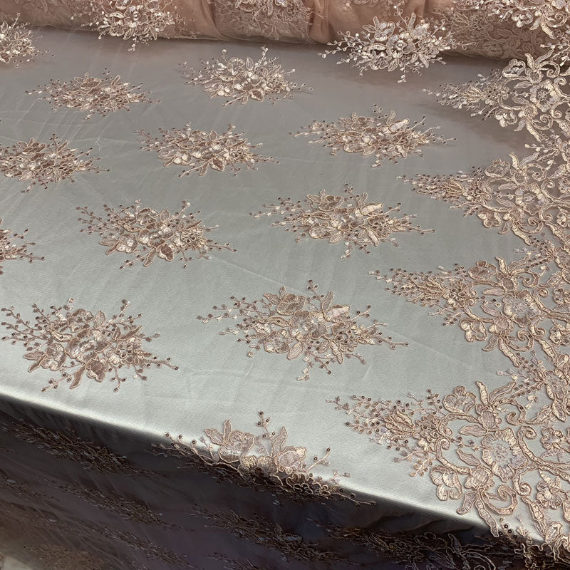 Hand Made Mesh Floral Lace Embroidery Fabric By The YardICEFABRICICE FABRICSDusty Rose/PinkHand Made Mesh Floral Lace Embroidery Fabric By The Yard ICEFABRIC Dusty Rose/Pink