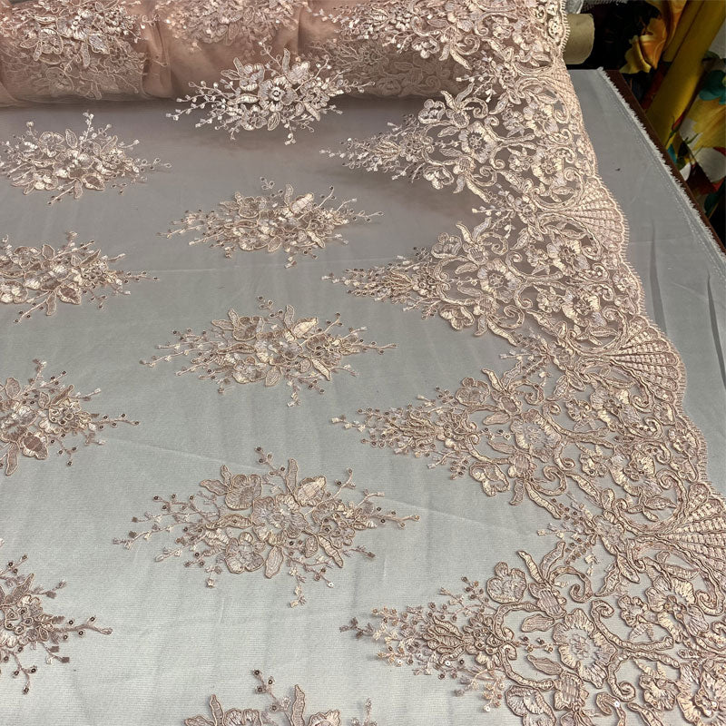 Hand Made Mesh Floral Lace Embroidery Fabric By The YardICEFABRICICE FABRICSDusty Rose/PinkHand Made Mesh Floral Lace Embroidery Fabric By The Yard ICEFABRIC Dusty Rose/Pink
