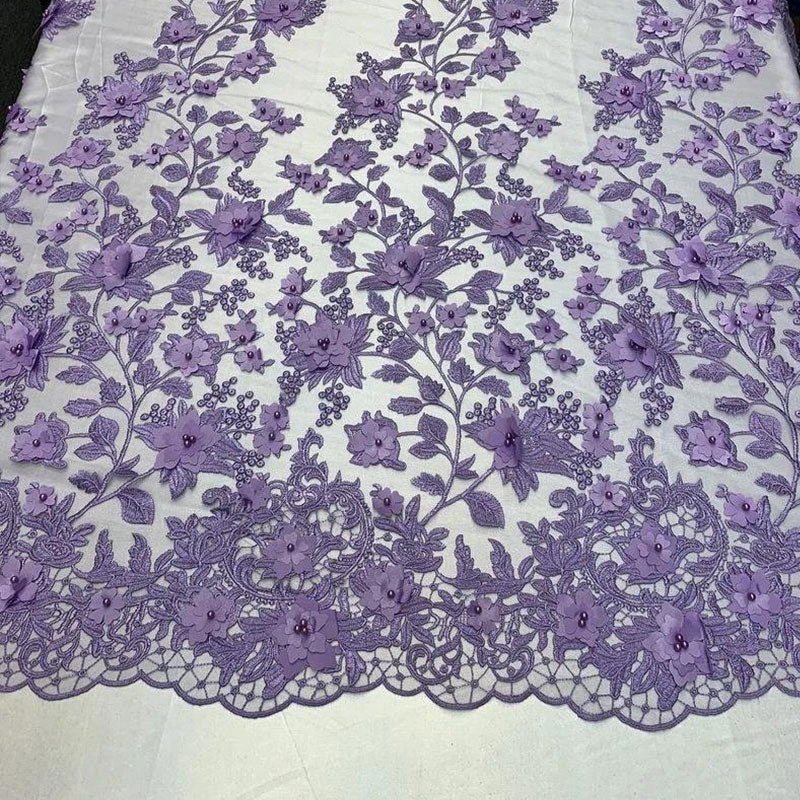 Handmade 3D Flowers Embroidered Beads And Pearls Beaded Mesh Lace FabricICE FABRICSICE FABRICSLavender/PurpleHandmade 3D Flowers Embroidered Beads And Pearls Beaded Mesh Lace Fabric ICE FABRICS Lavender/Purple