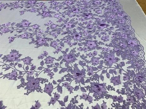 Handmade 3D Flowers Embroidered Beads And Pearls Beaded Mesh Lace FabricICE FABRICSICE FABRICSLavender/PurpleHandmade 3D Flowers Embroidered Beads And Pearls Beaded Mesh Lace Fabric ICE FABRICS Lavender/Purple