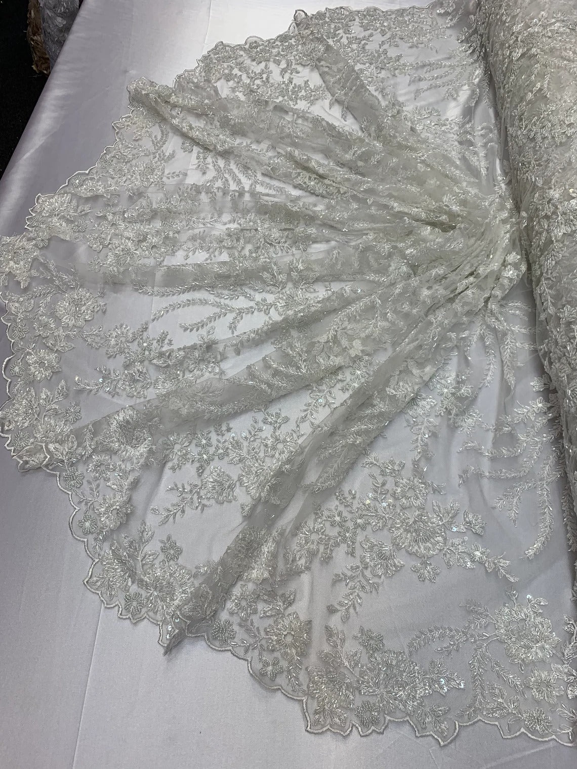 Handmade Embroidery Off-White Lace Fabric / Beaded lace on MeshICE FABRICSICE FABRICSBy The YardHandmade Embroidery Off-White Lace Fabric / Beaded lace on Mesh ICE FABRICS