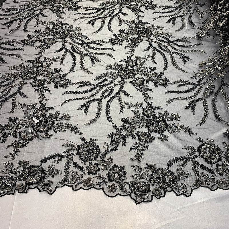 Handmade Floral Luxury Flowers Sequins Beaded Mesh LaceICE FABRICSICE FABRICSTaupe/BrownHandmade Floral Luxury Flowers Sequins Beaded Mesh Lace ICE FABRICS Black/Navy Blue