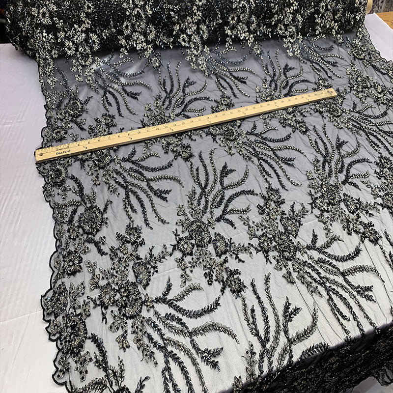 Handmade Floral Luxury Flowers Sequins Beaded Mesh LaceICE FABRICSICE FABRICSTaupe/BrownHandmade Floral Luxury Flowers Sequins Beaded Mesh Lace ICE FABRICS Black/Navy Blue