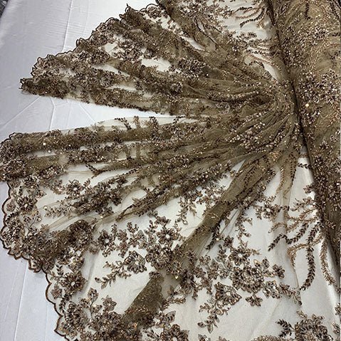 Handmade Floral Luxury Flowers Sequins Beaded Mesh LaceICE FABRICSICE FABRICSTaupe/BrownHandmade Floral Luxury Flowers Sequins Beaded Mesh Lace ICE FABRICS Taupe/Brown