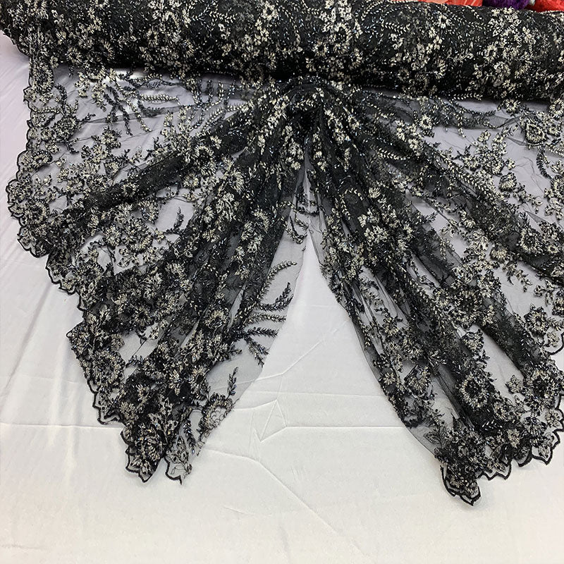 Handmade Floral Luxury Flowers Sequins Beaded Mesh LaceICE FABRICSICE FABRICSTaupe/BrownHandmade Floral Luxury Flowers Sequins Beaded Mesh Lace ICE FABRICS Black/Navy Blue