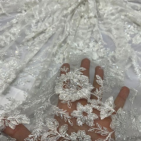 Handmade Floral Luxury Flowers Sequins Beaded Mesh LaceICE FABRICSICE FABRICSBlack/Navy BlueHandmade Floral Luxury Flowers Sequins Beaded Mesh Lace ICE FABRICS Ivory
