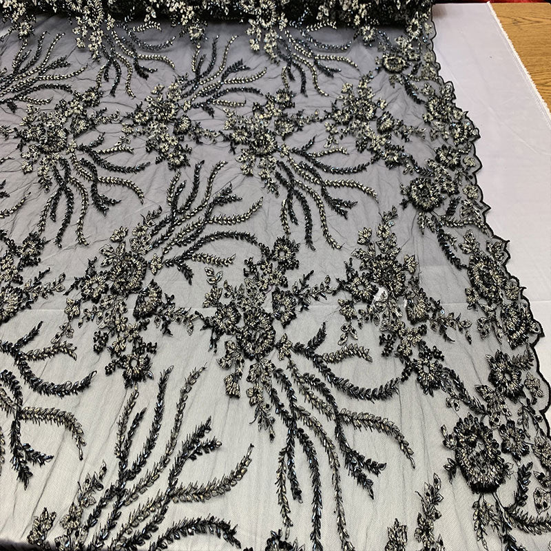 Handmade Floral Luxury Flowers Sequins Beaded Mesh LaceICE FABRICSICE FABRICSTaupe/BrownHandmade Floral Luxury Flowers Sequins Beaded Mesh Lace ICE FABRICS Black/Navy Blue