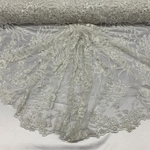 Handmade Floral Luxury Flowers Sequins Beaded Mesh LaceICE FABRICSICE FABRICSIvoryHandmade Floral Luxury Flowers Sequins Beaded Mesh Lace ICE FABRICS Ivory