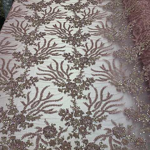 Handmade Floral Luxury Flowers Sequins Beaded Mesh LaceICE FABRICSICE FABRICSDusty RoseHandmade Floral Luxury Flowers Sequins Beaded Mesh Lace ICE FABRICS Dusty Rose