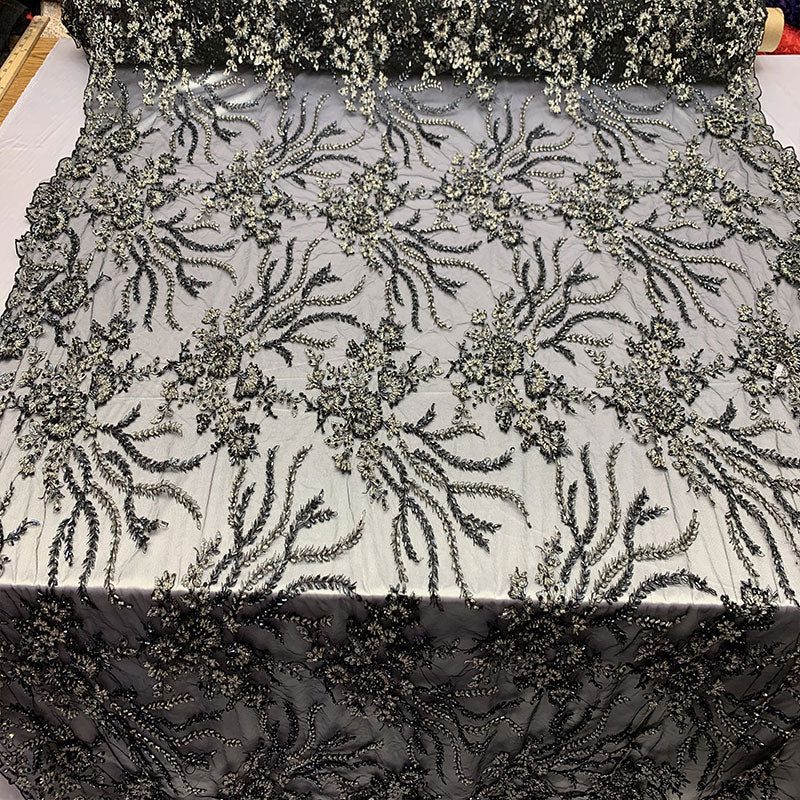 Handmade Floral Luxury Flowers Sequins Beaded Mesh LaceICE FABRICSICE FABRICSTaupe/BrownHandmade Floral Luxury Flowers Sequins Beaded Mesh Lace ICE FABRICS Black/Navy Blue