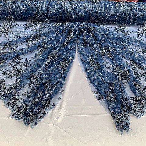 Handmade Floral Luxury Flowers Sequins Beaded Mesh LaceICE FABRICSICE FABRICSPlum/PurpleHandmade Floral Luxury Flowers Sequins Beaded Mesh Lace ICE FABRICS Blue