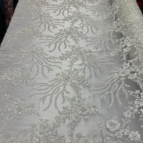 Handmade Floral Luxury Flowers Sequins Beaded Mesh LaceICE FABRICSICE FABRICSIvoryHandmade Floral Luxury Flowers Sequins Beaded Mesh Lace ICE FABRICS Ivory