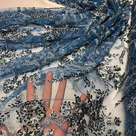 Handmade Floral Luxury Flowers Sequins Beaded Mesh LaceICE FABRICSICE FABRICSPlum/PurpleHandmade Floral Luxury Flowers Sequins Beaded Mesh Lace ICE FABRICS Blue