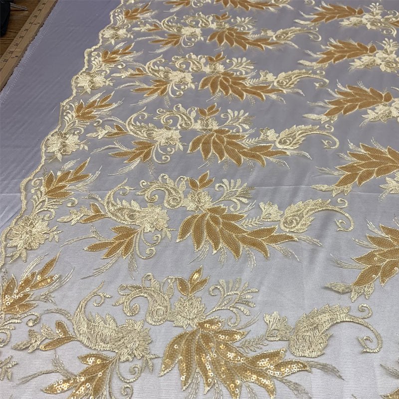 Handmade Floral Mesh Lace Embroidered Fabric By The YardICEFABRICICE FABRICSGoldHandmade Floral Mesh Lace Embroidered Fabric By The Yard ICEFABRIC Gold