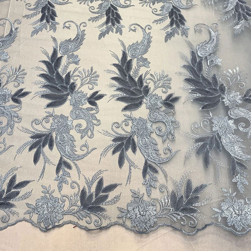 Handmade Floral Mesh Lace Embroidered Fabric By The YardICEFABRICICE FABRICSWhiteHandmade Floral Mesh Lace Embroidered Fabric By The Yard ICEFABRIC Blue