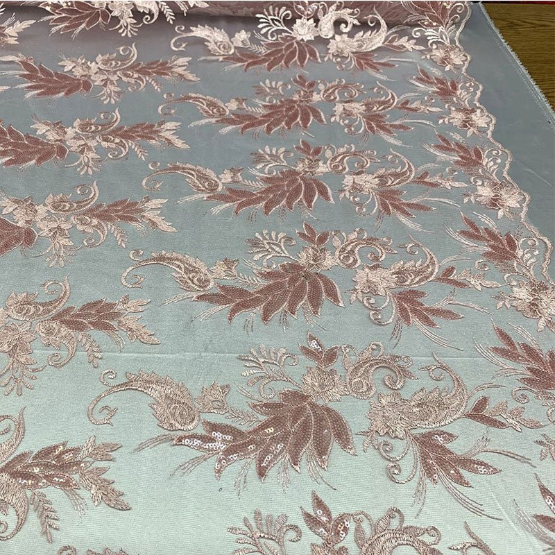 Handmade Floral Mesh Lace Embroidered Fabric By The YardICEFABRICICE FABRICSPinkHandmade Floral Mesh Lace Embroidered Fabric By The Yard ICEFABRIC Pink