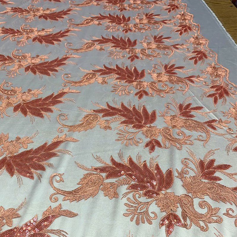 Handmade Floral Mesh Lace Embroidered Fabric By The YardICEFABRICICE FABRICSCoralHandmade Floral Mesh Lace Embroidered Fabric By The Yard ICEFABRIC Coral