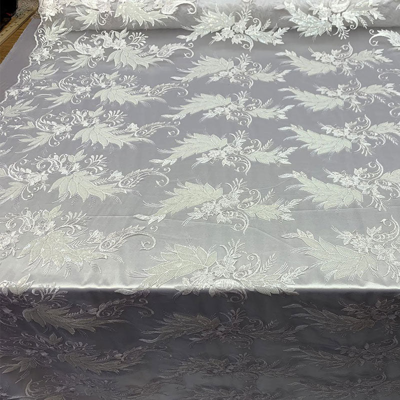 Handmade Floral Mesh Lace Embroidered Fabric By The YardICEFABRICICE FABRICSWhiteHandmade Floral Mesh Lace Embroidered Fabric By The Yard ICEFABRIC White