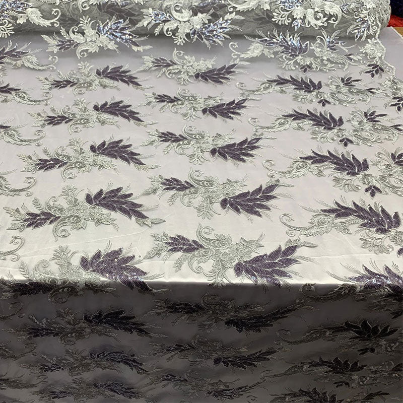 Handmade Floral Mesh Lace Embroidered Fabric By The YardICEFABRICICE FABRICSGrayHandmade Floral Mesh Lace Embroidered Fabric By The Yard ICEFABRIC Gray