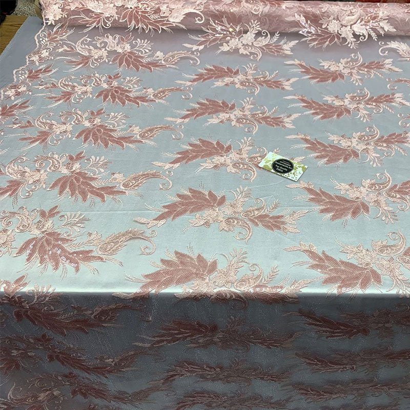 Handmade Floral Mesh Lace Embroidered Fabric By The YardICEFABRICICE FABRICSPinkHandmade Floral Mesh Lace Embroidered Fabric By The Yard ICEFABRIC Pink
