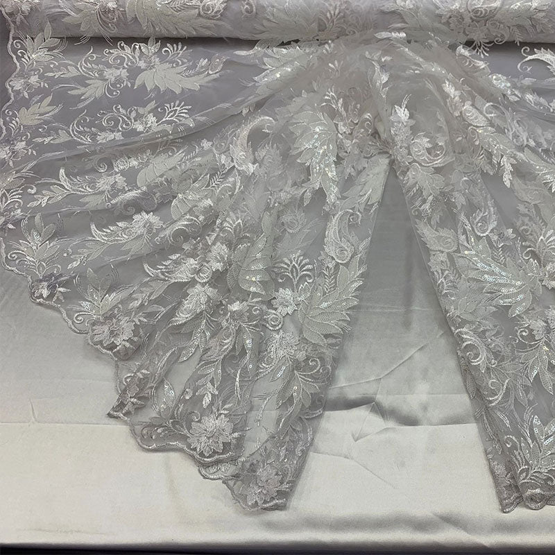Handmade Floral Mesh Lace Embroidered Fabric By The YardICEFABRICICE FABRICSWhiteHandmade Floral Mesh Lace Embroidered Fabric By The Yard ICEFABRIC White