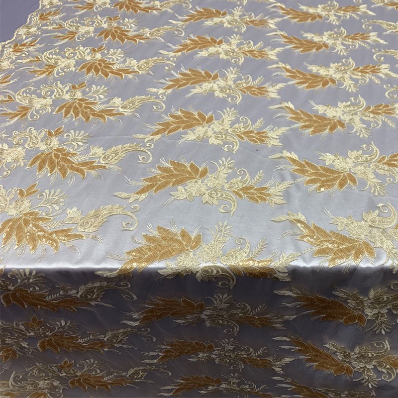Handmade Floral Mesh Lace Embroidered Fabric By The YardICEFABRICICE FABRICSGoldHandmade Floral Mesh Lace Embroidered Fabric By The Yard ICEFABRIC Gold