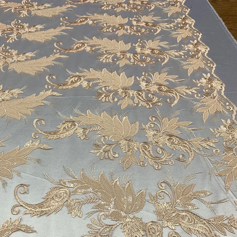 Handmade Floral Mesh Lace Embroidered Fabric By The YardICEFABRICICE FABRICSPeachHandmade Floral Mesh Lace Embroidered Fabric By The Yard ICEFABRIC Peach