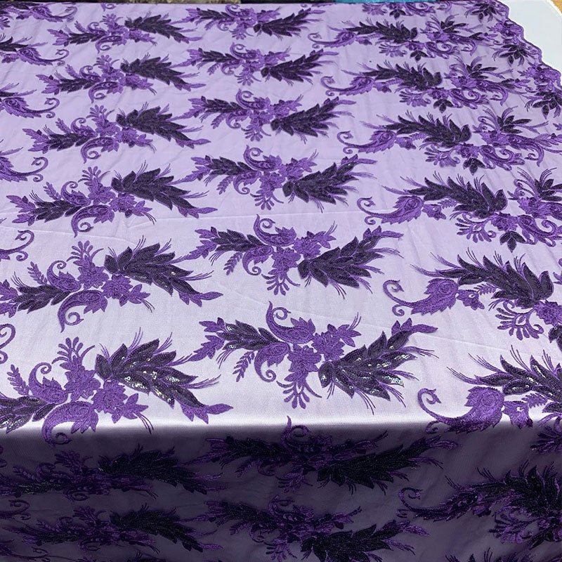 Handmade Floral Mesh Lace Embroidered Fabric By The YardICEFABRICICE FABRICSPurpleHandmade Floral Mesh Lace Embroidered Fabric By The Yard ICEFABRIC Purple